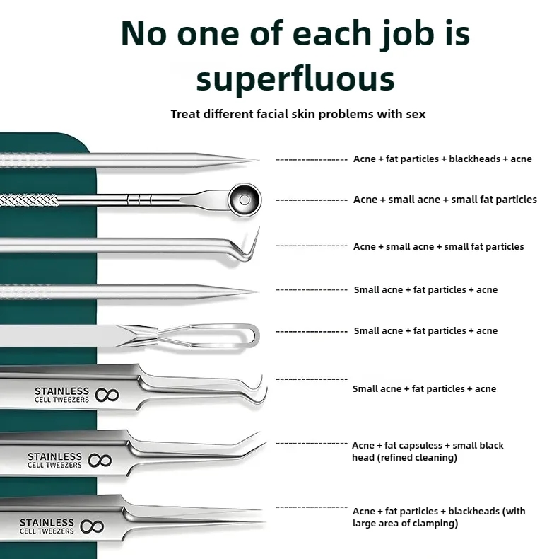 9pc Pimple Popping Tools Comedone Extractor Set for Facial Blemish Removal 5