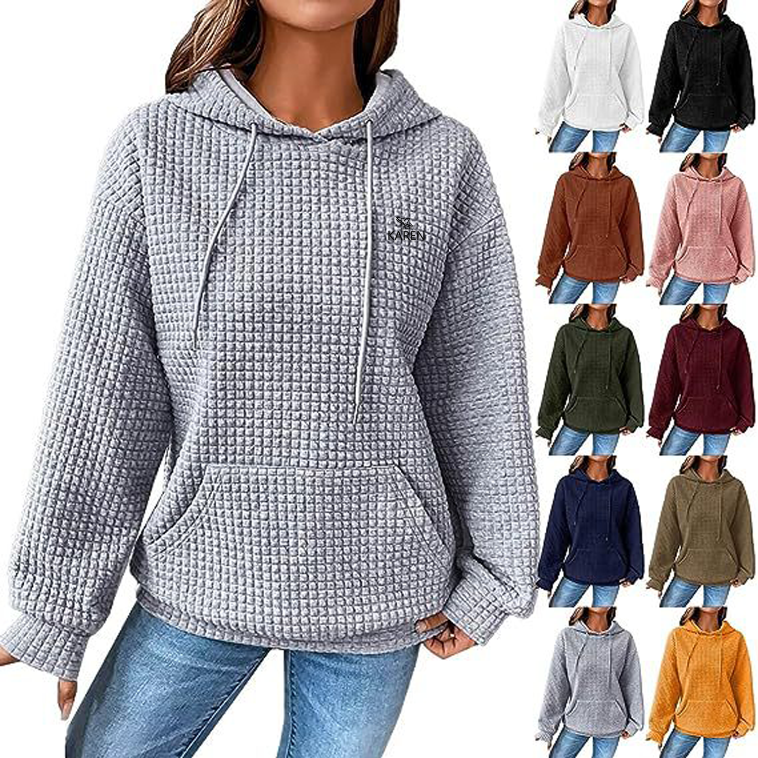 Waffle Knitted Polyester Oversized Hoodie, custom hoodie or sweatshirt with logo imprint 3