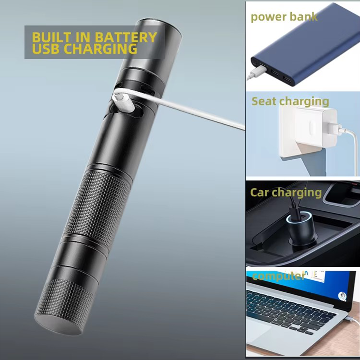 Rechargeable Tactical LED Flashlight w/ Arc Lighter & Alarm 3