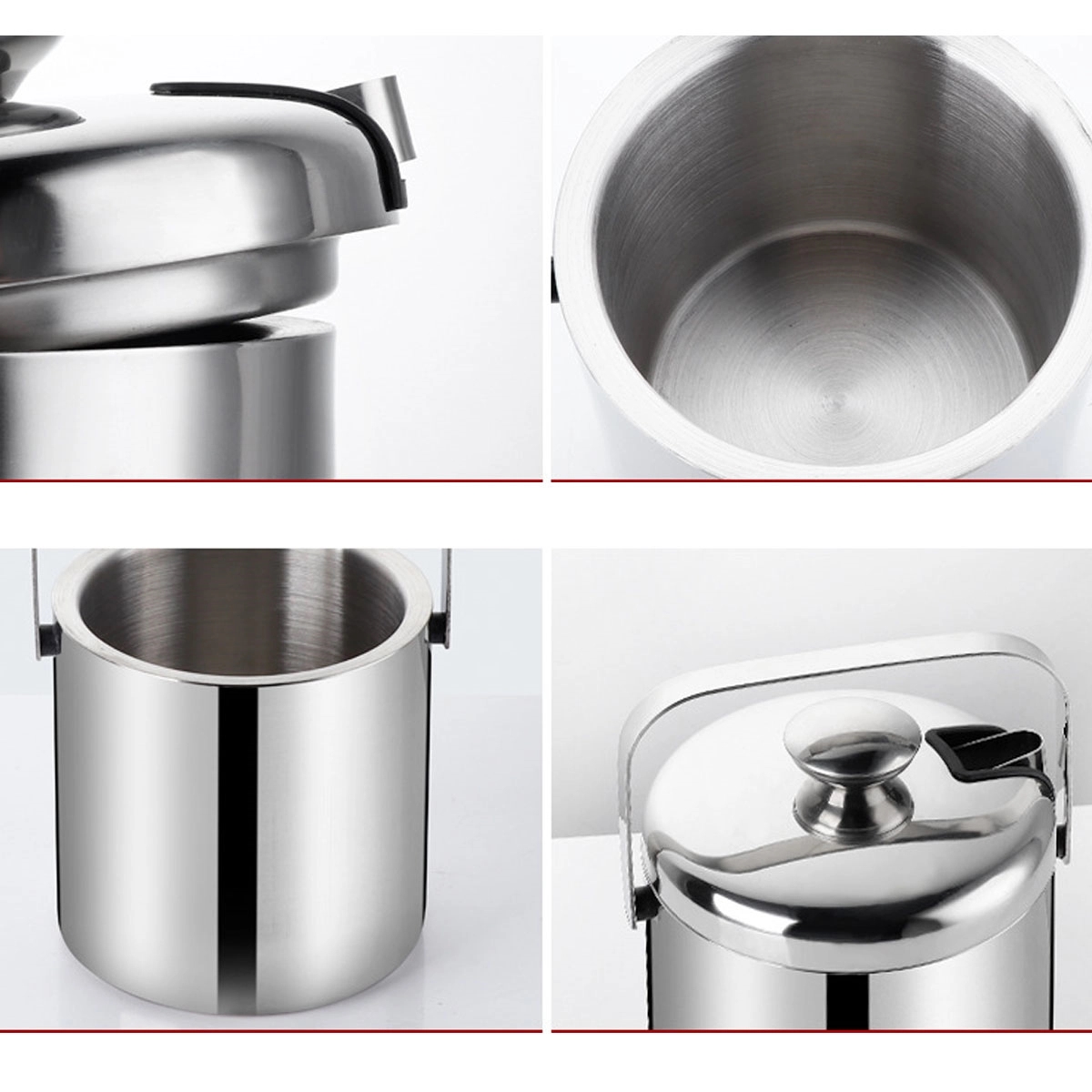 Stainless Steel Double Wall Ice Bucket with Lid and Tongs 4