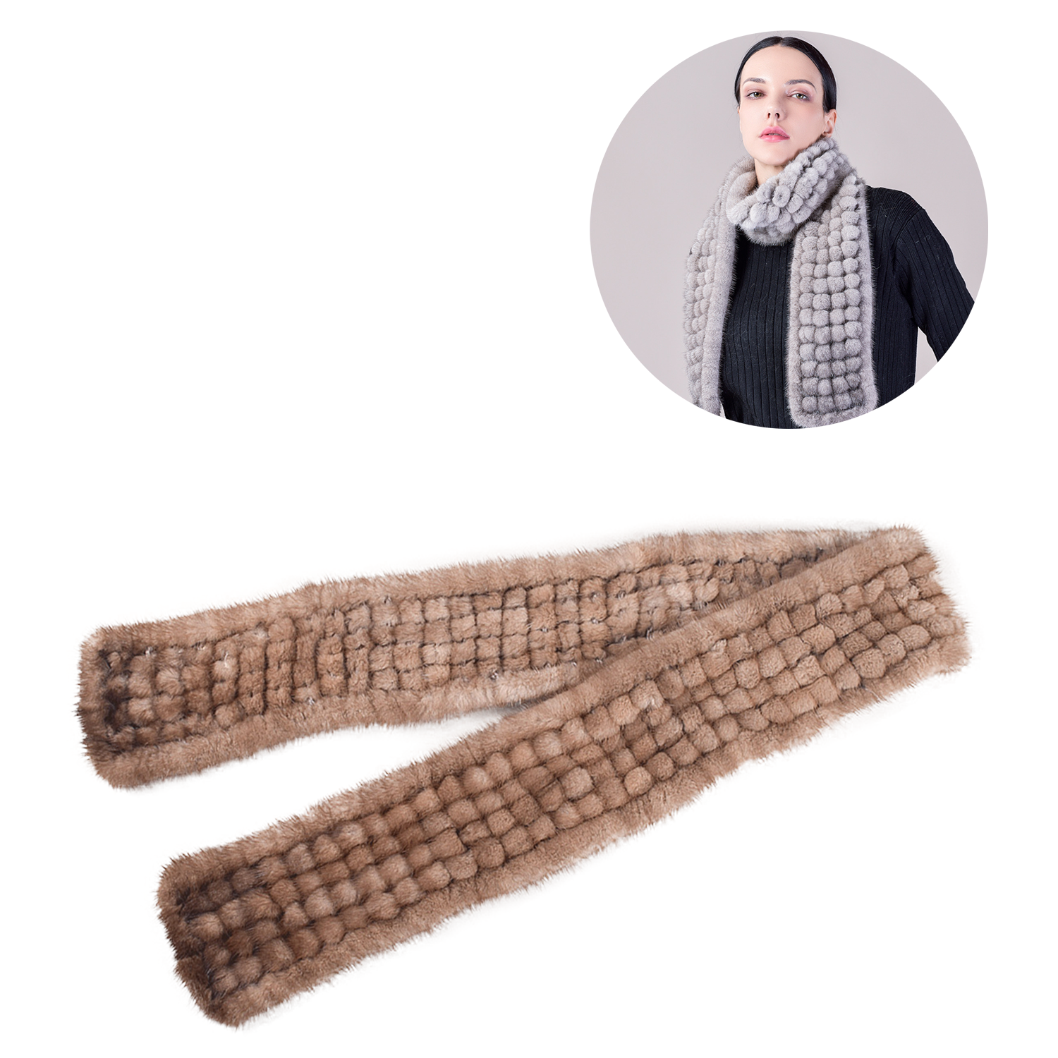 Mink Scarf with Fur Balls Luxury Women's Neck Warmer 2