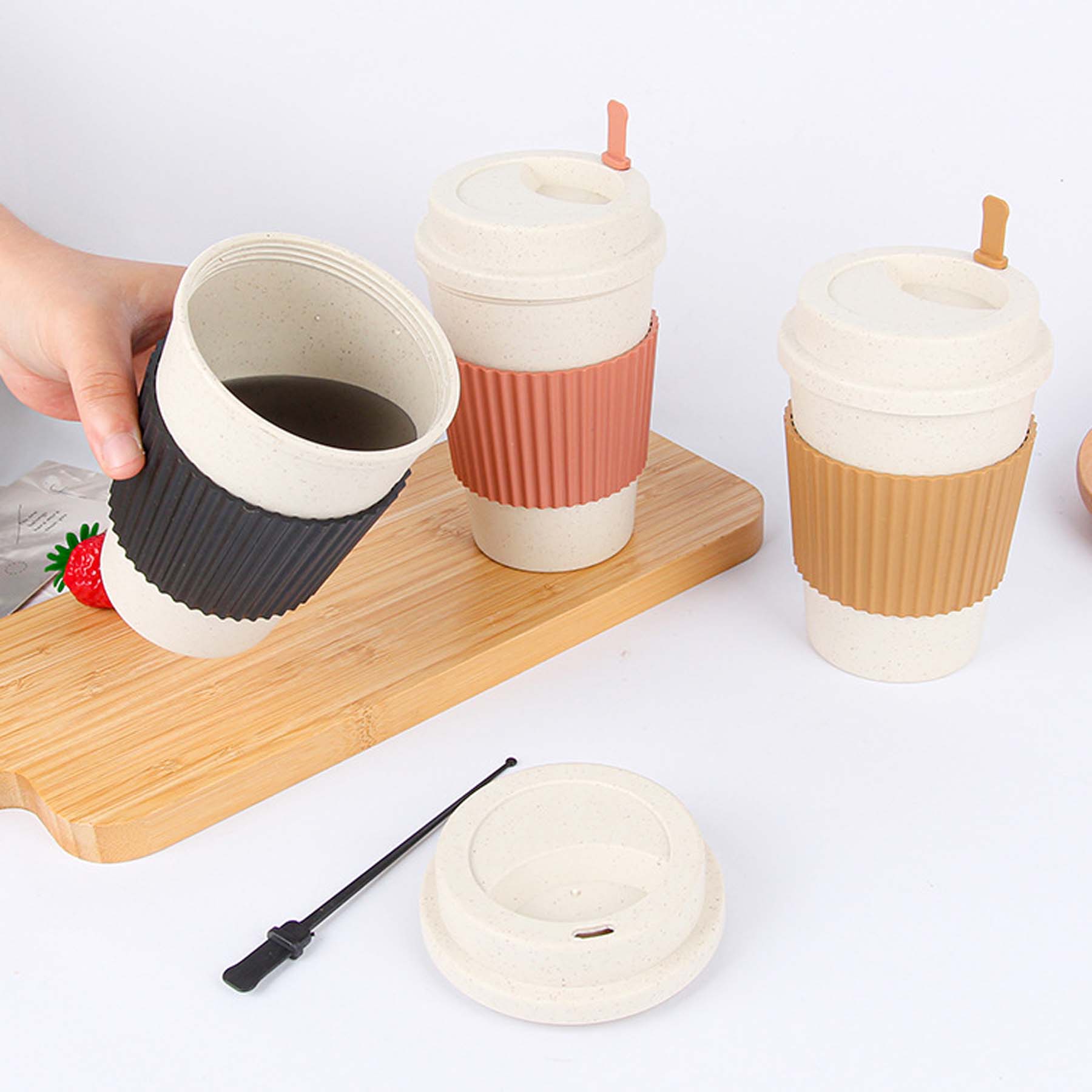 16oz Eco-Friendly Wheat Straw Travel Coffee Mug 7