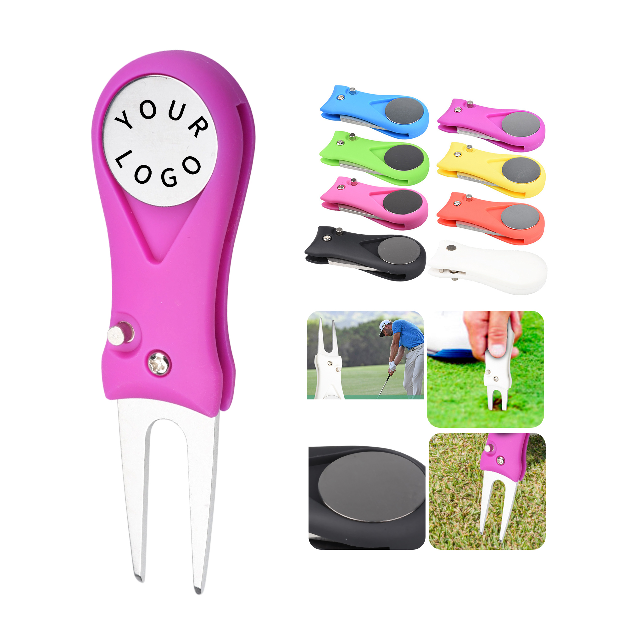 Metal Switchblade Golf Divot Repair Tool With Magnetic Ball Marker 8