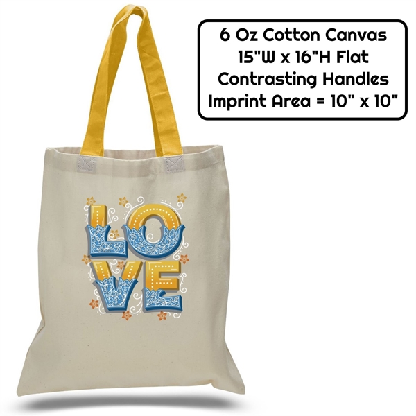 Value 6 oz Cotton Canvas Tote Bag - Contrasting Handle - 23