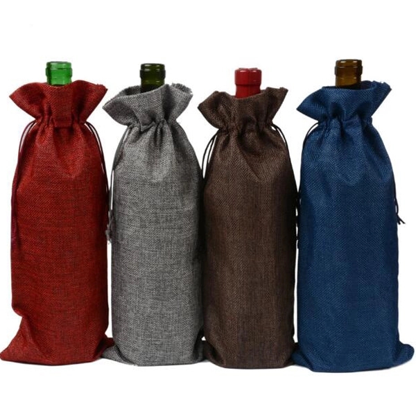 Color Holiday Jute Drawstring Wine Bag 5
