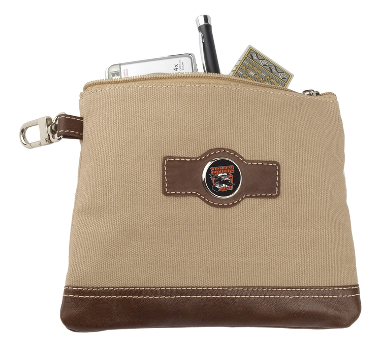 Leather Trimmed Valuables Pouch w/Zippered Closure 1