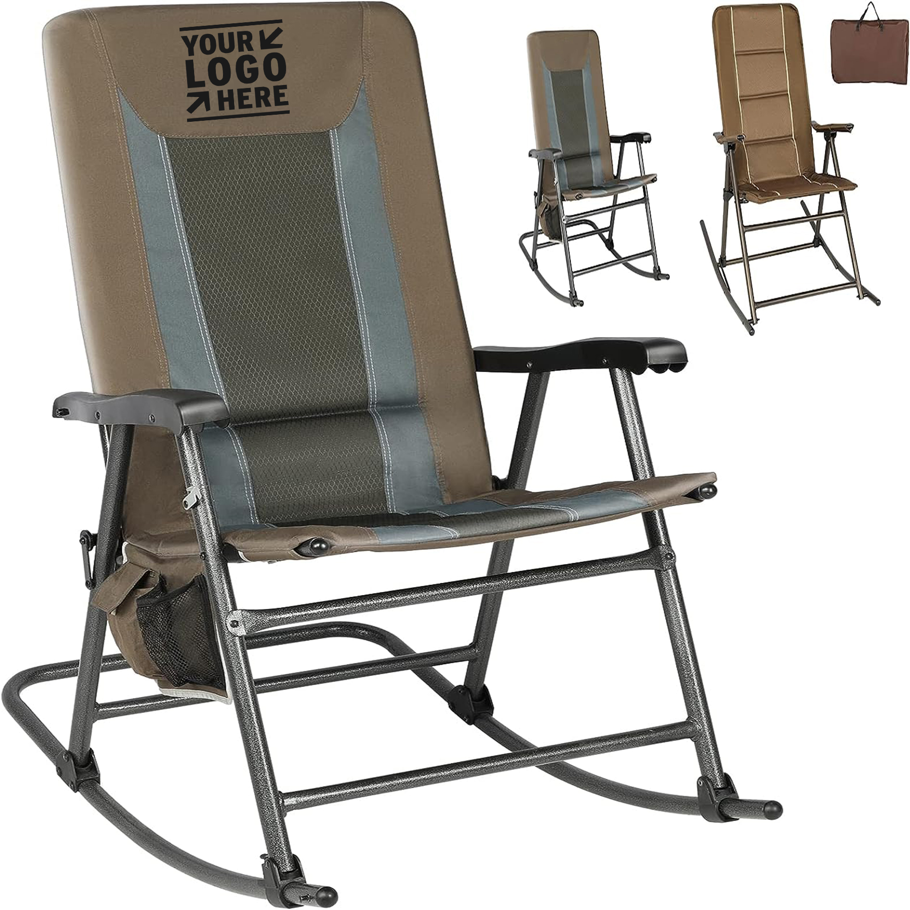 Support 300lbs Camping Patio Outdoor Portable High Back Heavy Duty Foldable Padded Rocking Chair 2
