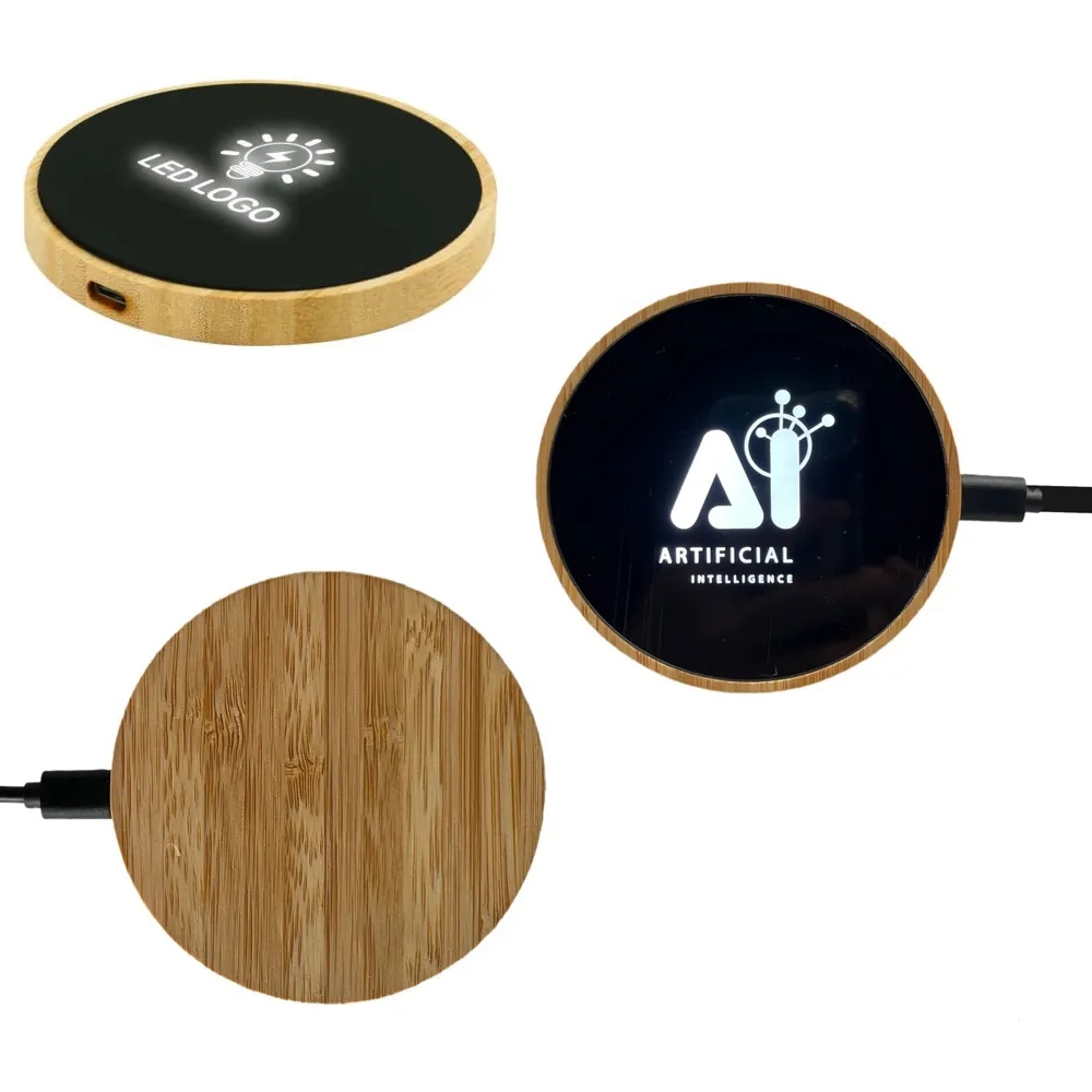 Light Up Bamboo Wireless Charger 9