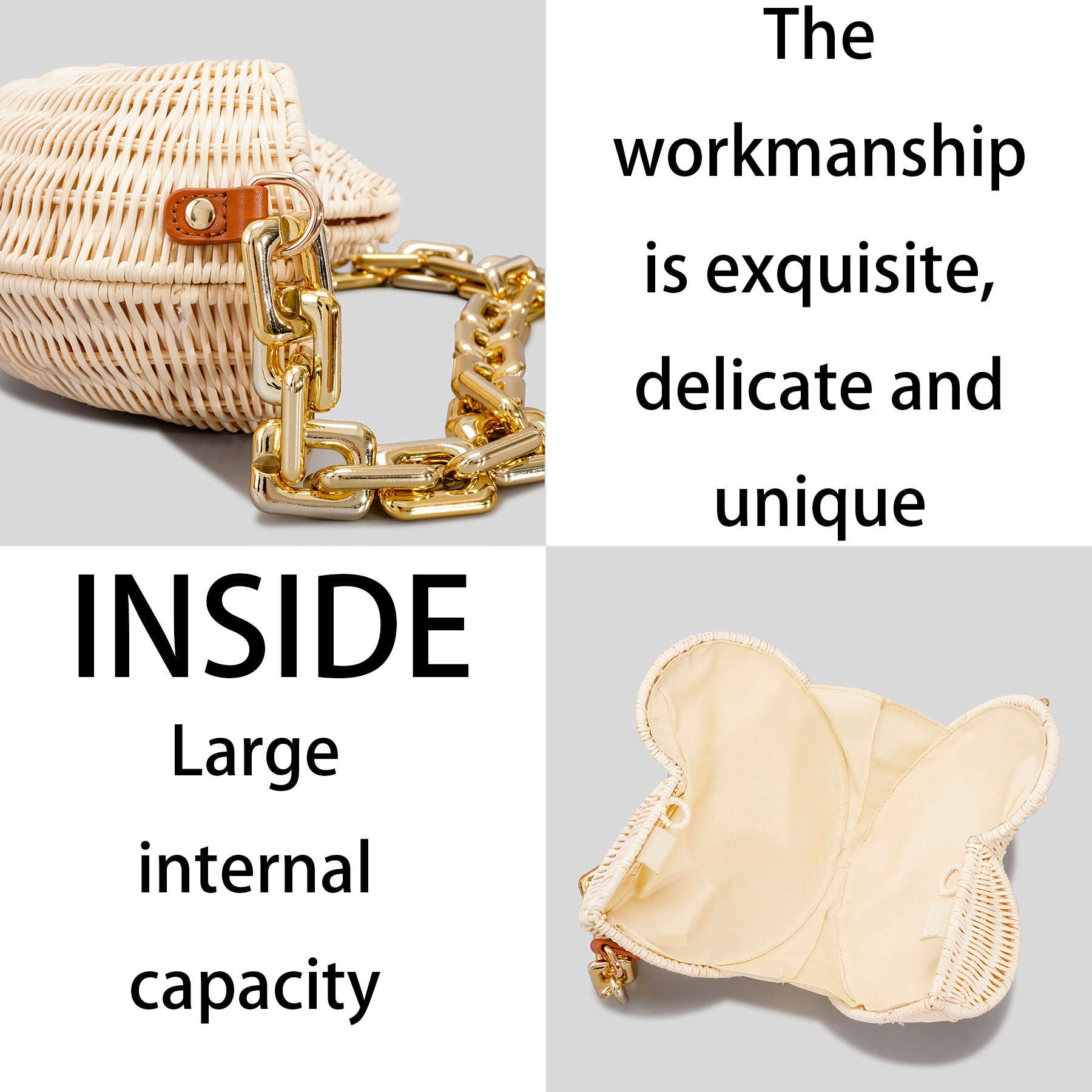 Wood Vintage rattan shell shoulder bag 3