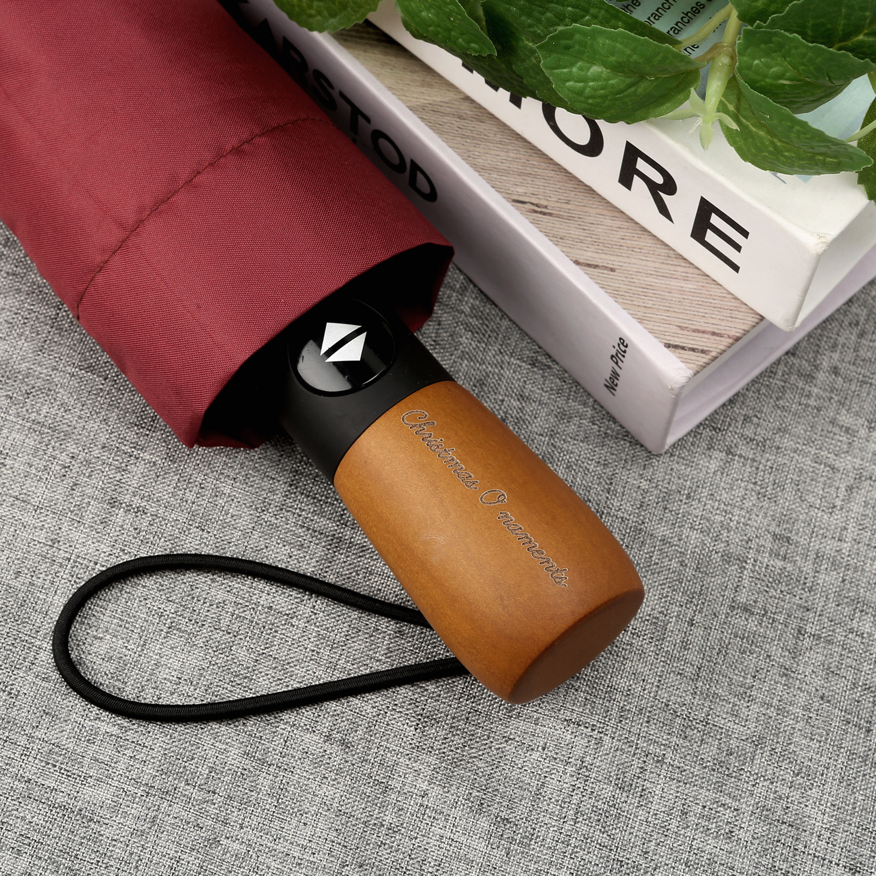 46" Arc Auto Open Wooden Handle Folding Umbrella 8