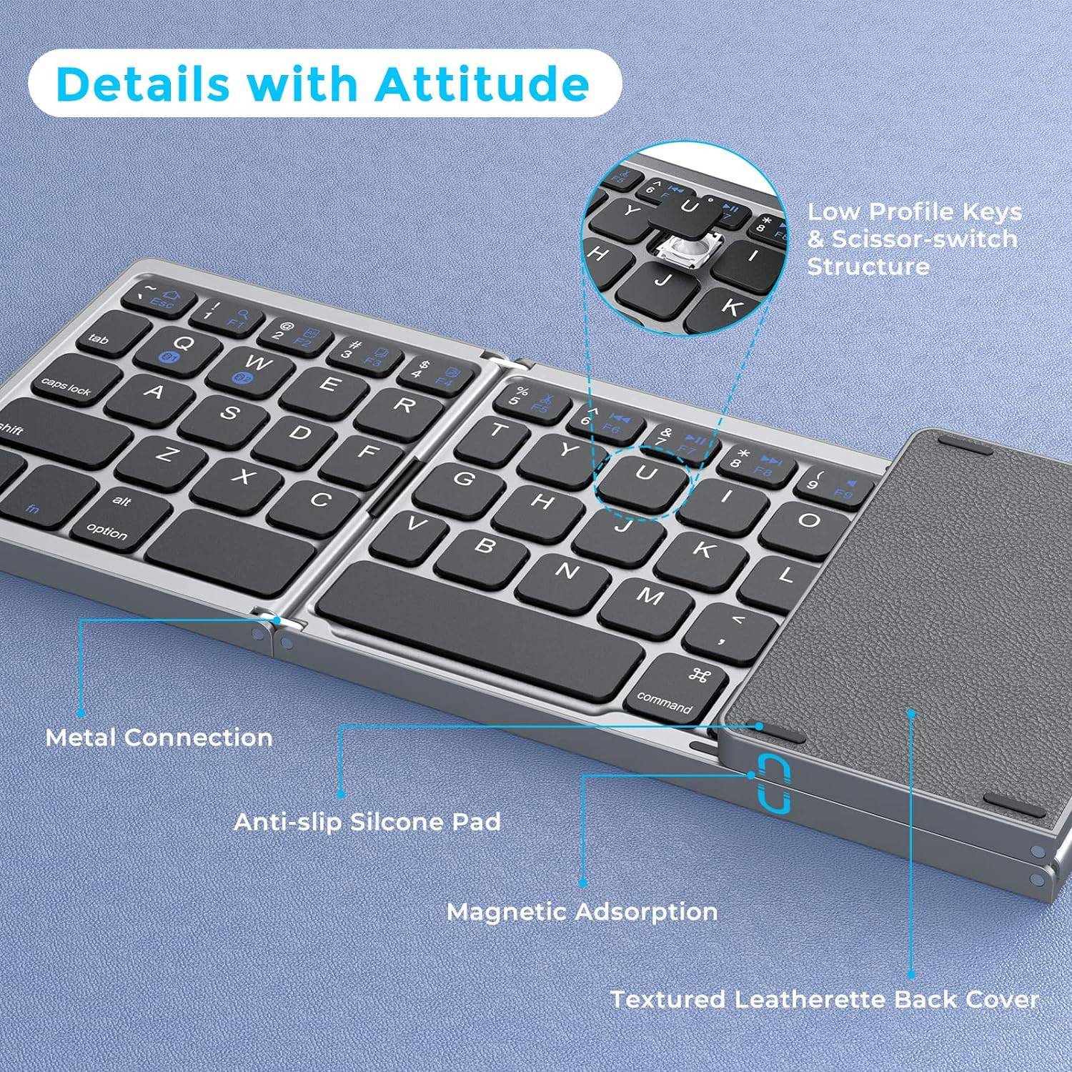 Triple Fold Folding Wireless Keyboard Lightweight and Portab 5