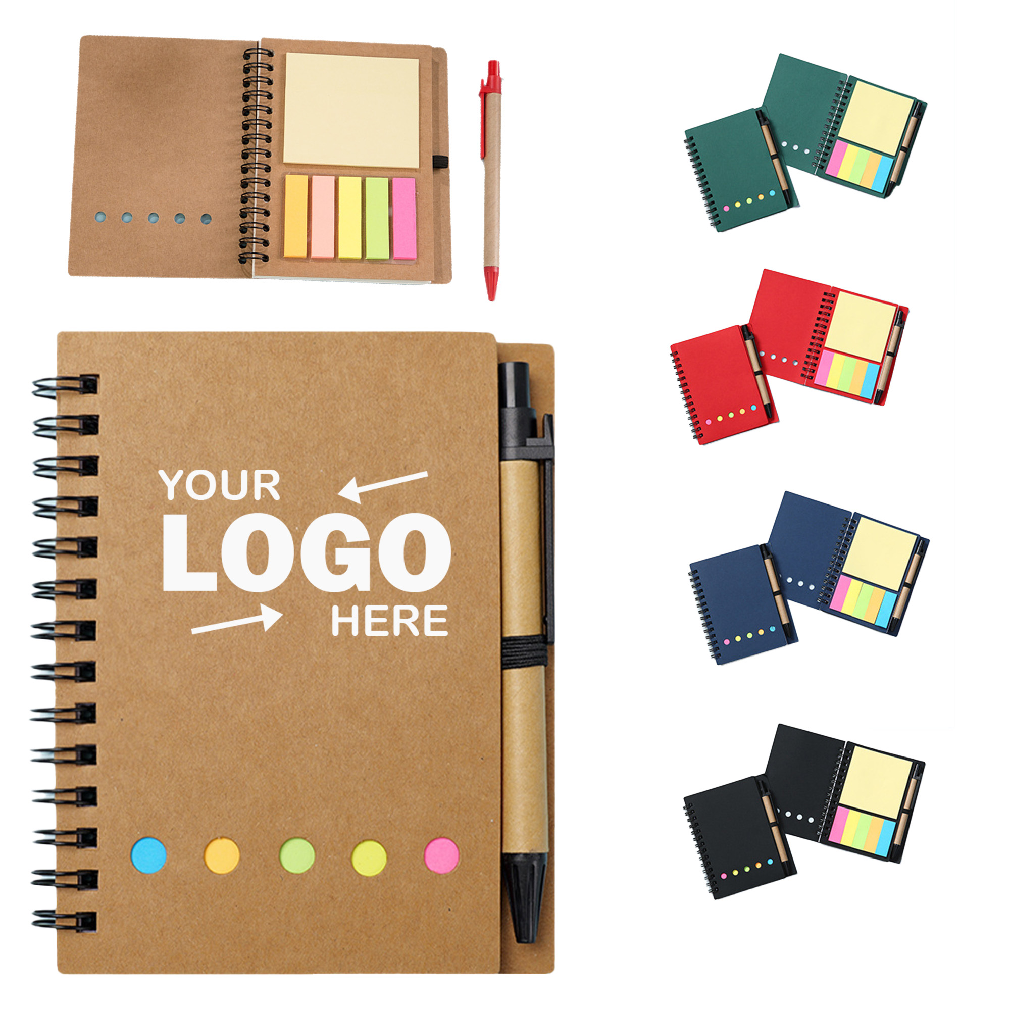 Practical Kraft Paper Notebook Set with Pen & Colorful Sticky Notes 2