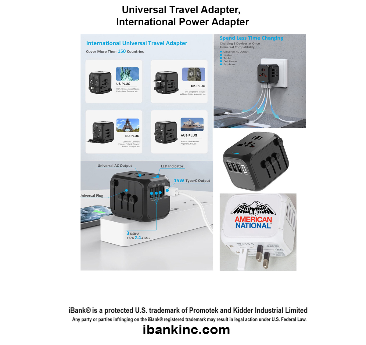 iBank ® Universal Travel Adapter, International Power Adapter 2