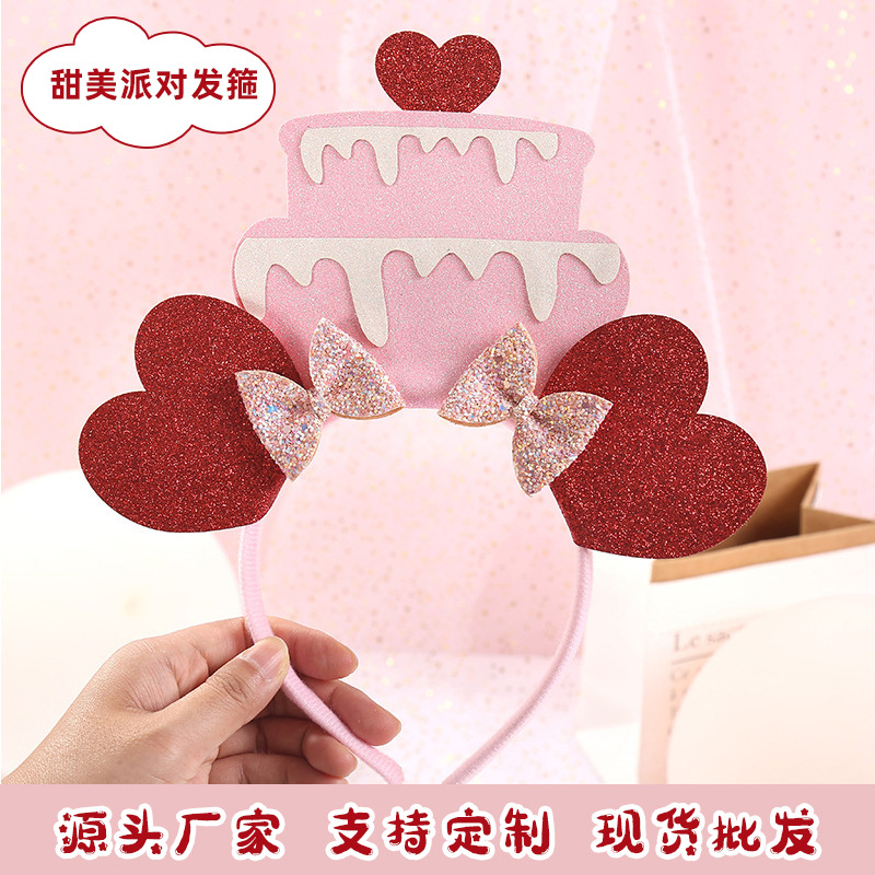 Wholesale Birthday Party Supplies Cute Happy Birthday Cake Headband With Red Heart 2