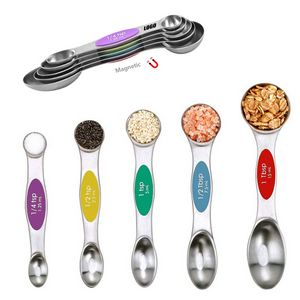 Stainless Steel Magnetic 5 In 1 Dual Measurement Measuring Spoons Set With Silicone Handle 7