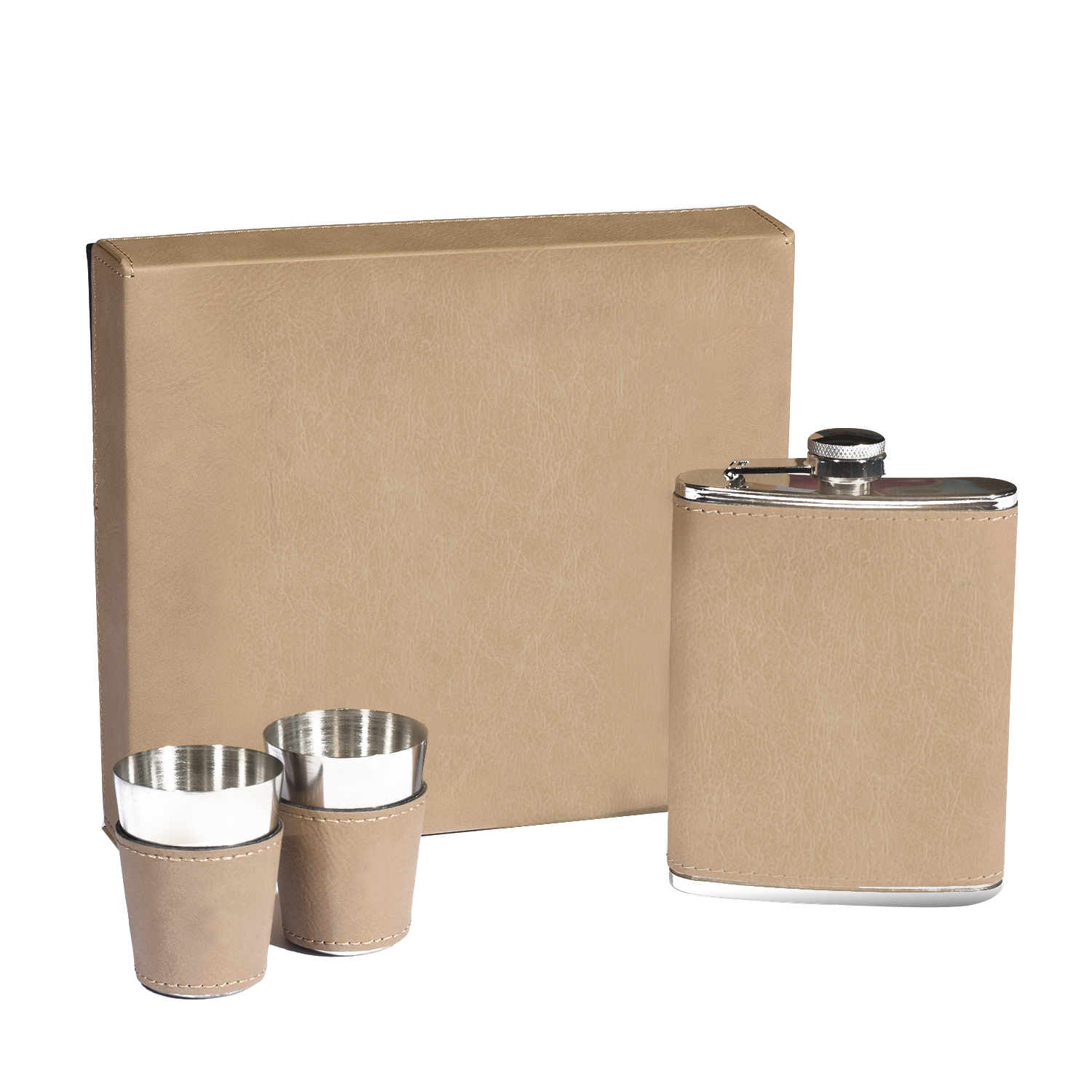 Leatherette Flask Set 4