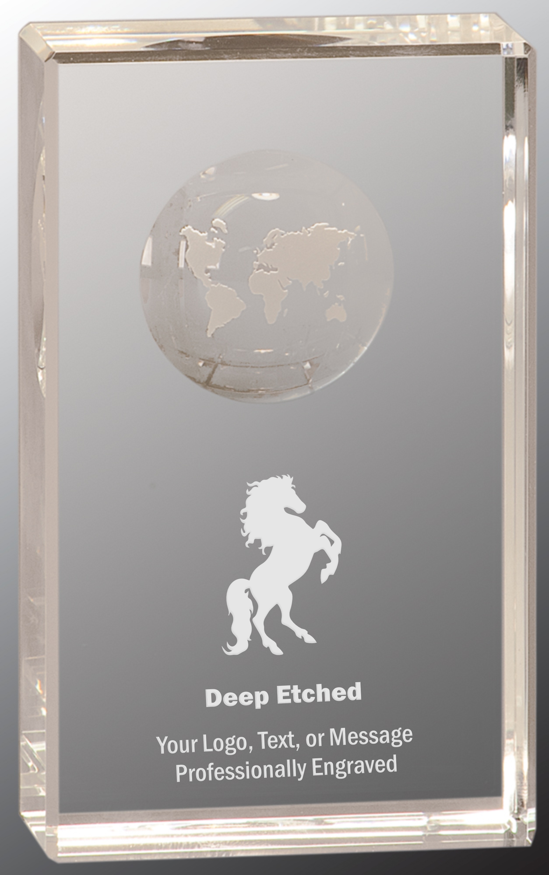 5" Clear Crystal Rectangle Award with Globe Etching