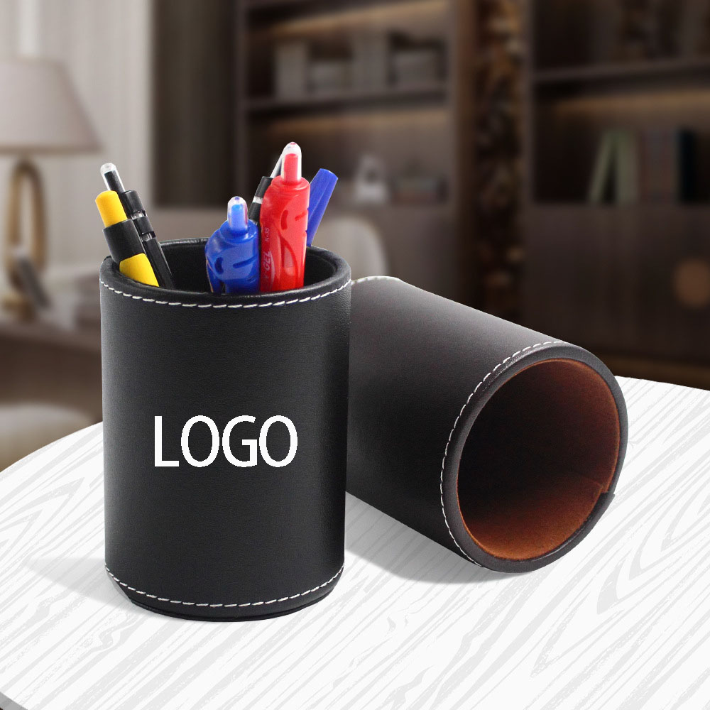 Round Shape PU Leather Organizer For Office/Desk/Home 2
