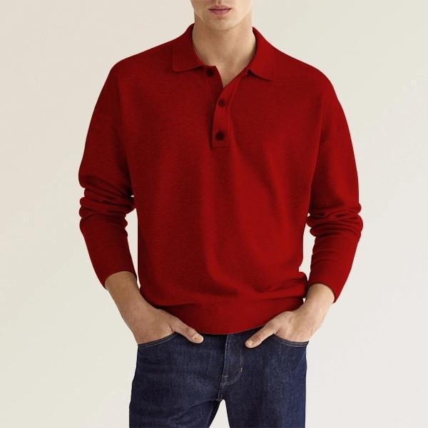 Long Sleeve V-neck Button Casual Men's Polo Shirt 4