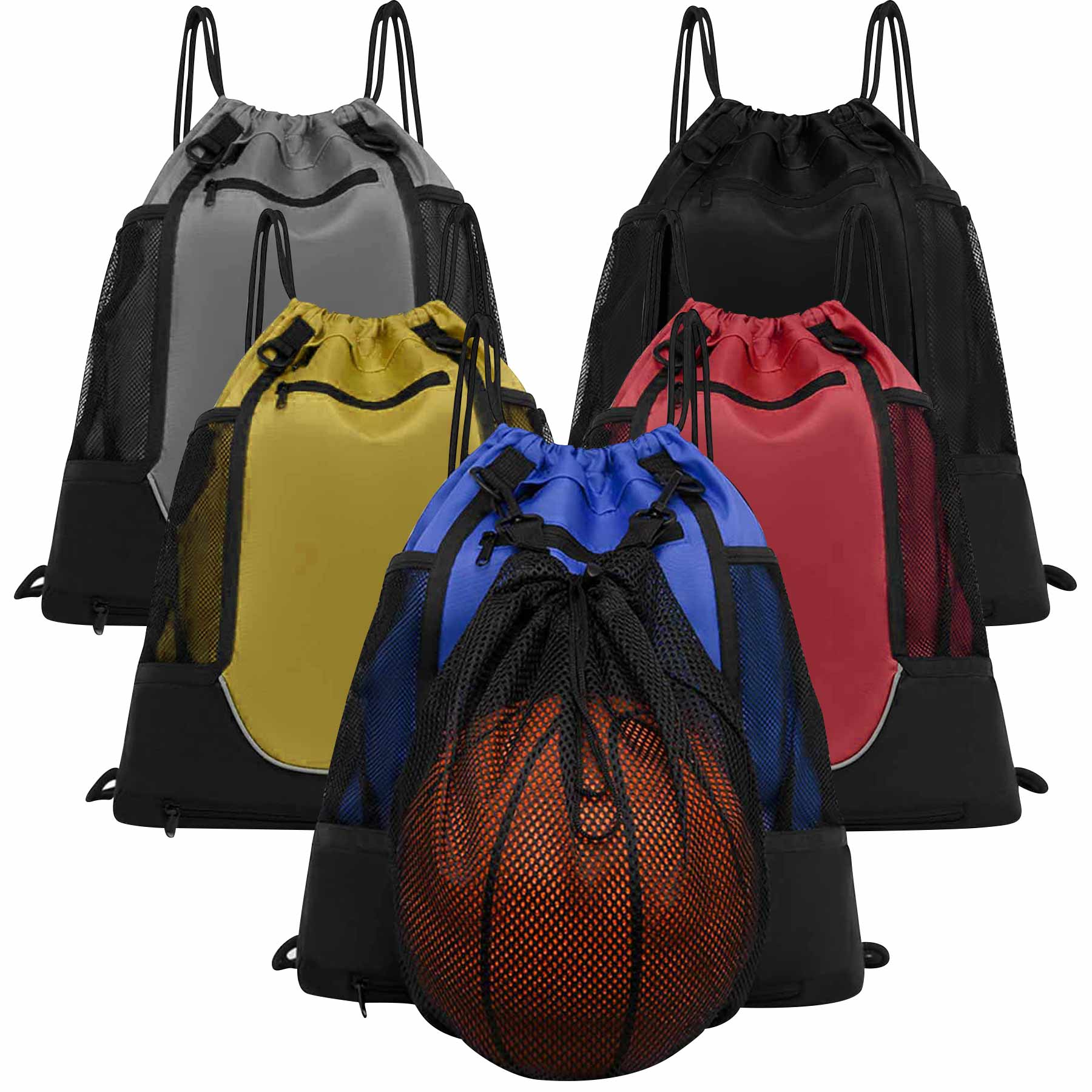 Basketball Net Pocket Drawstring Backpack Bags 1
