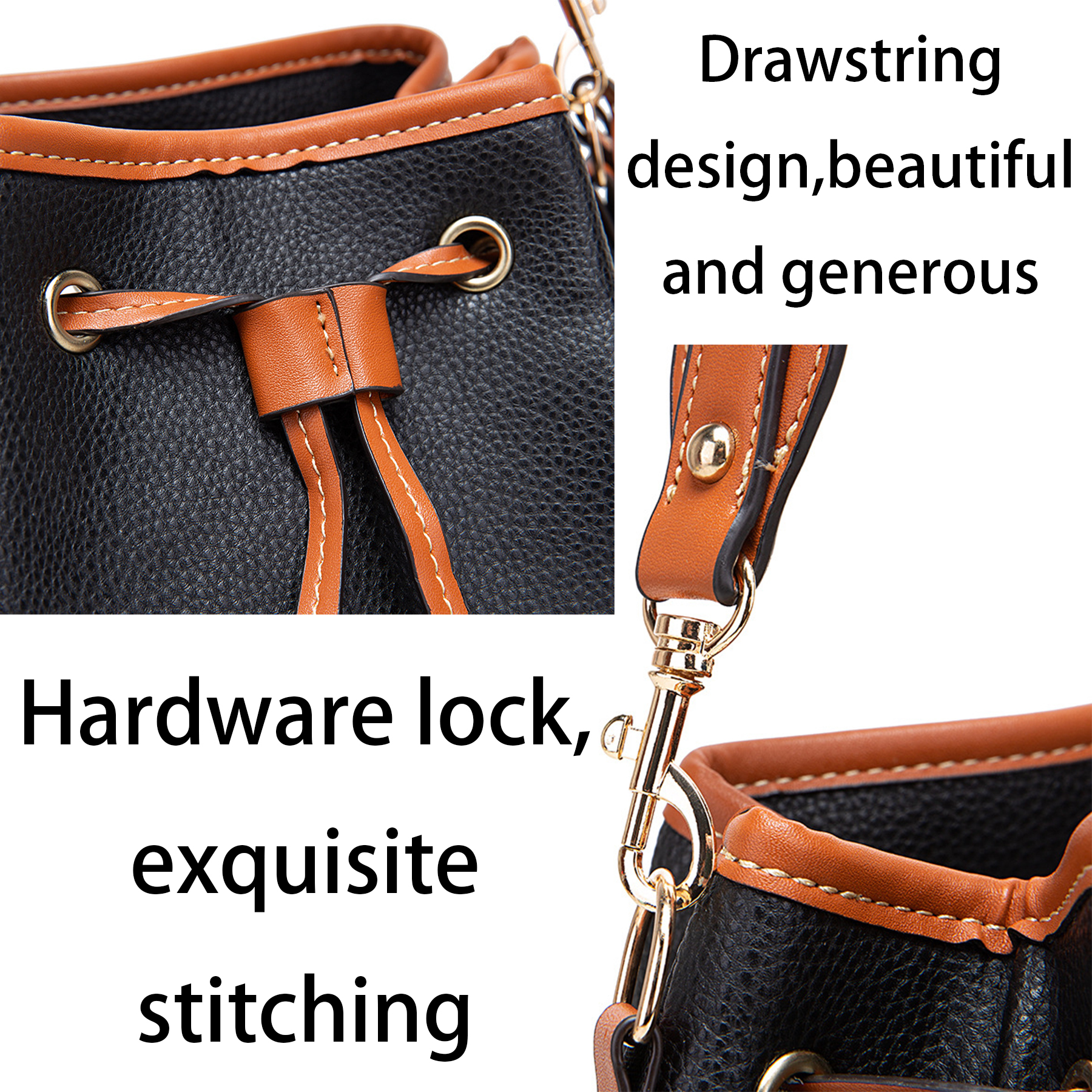PU Large capacity cross-body bucket bag 5