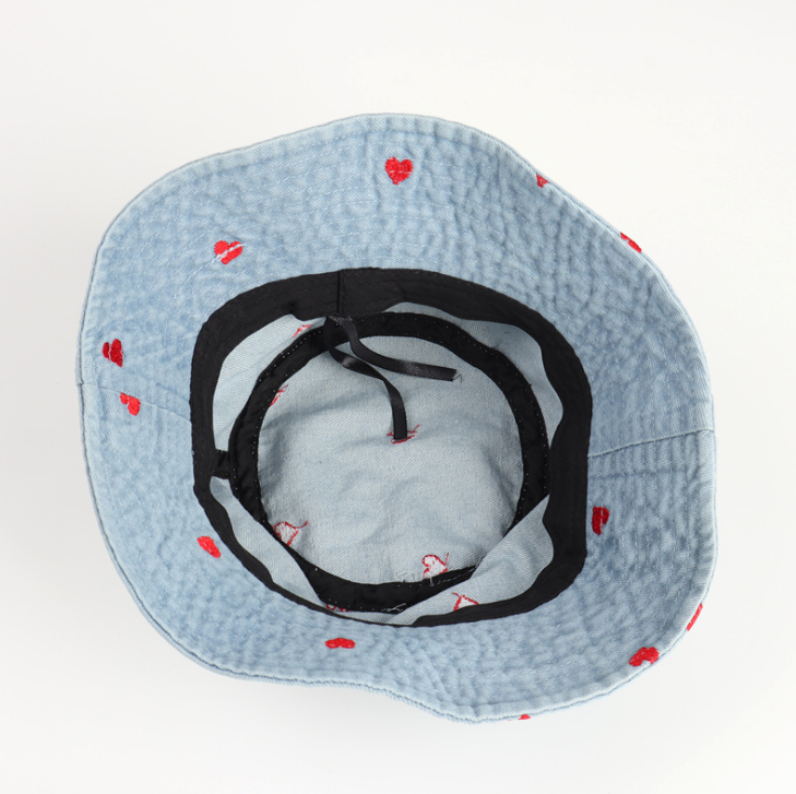 Fashion Denim Love Embroidered Bucket Hat 3