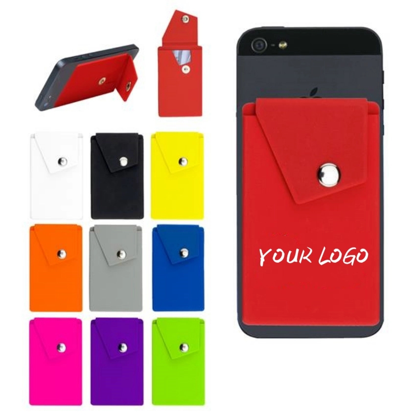 Silicone Stick on Cell Phone Wallet with Pocket w/Button