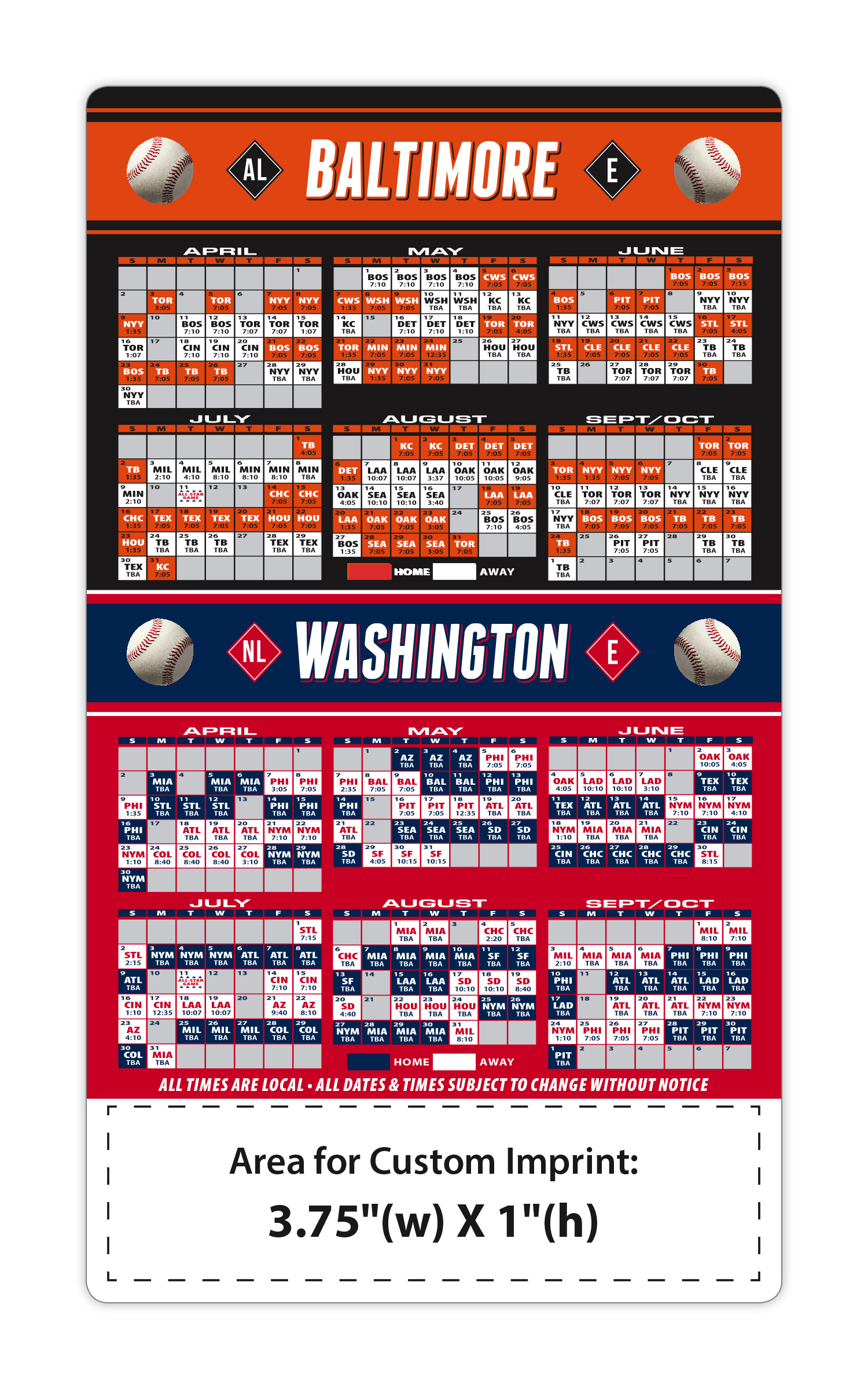 Magnet Sport Schedules - 4x7 Baseball Round Corners - 25 mil. 3