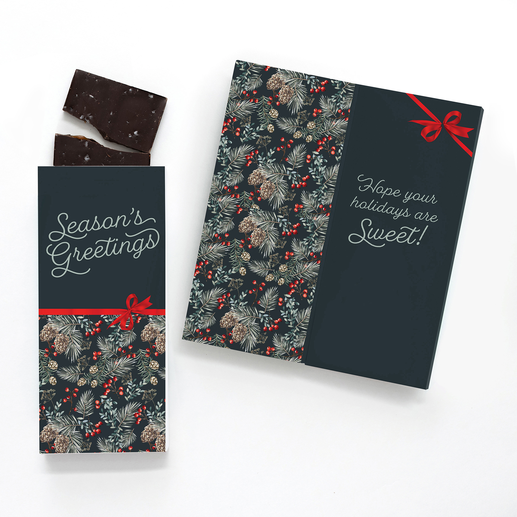 One Color Foil-Stamped Stock Pine Boughs & Berries Sweeter Cards with Sea Salt Caramel Chocolate Bar 3