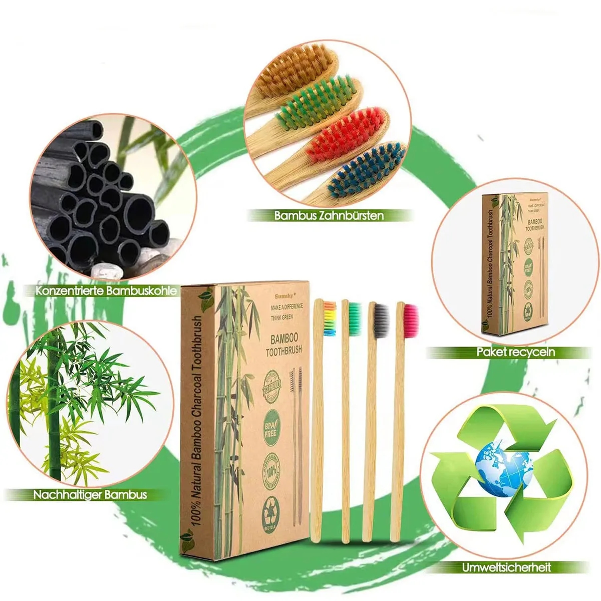 Natural Bamboo Toothbrushes(10pcs in a set) 5