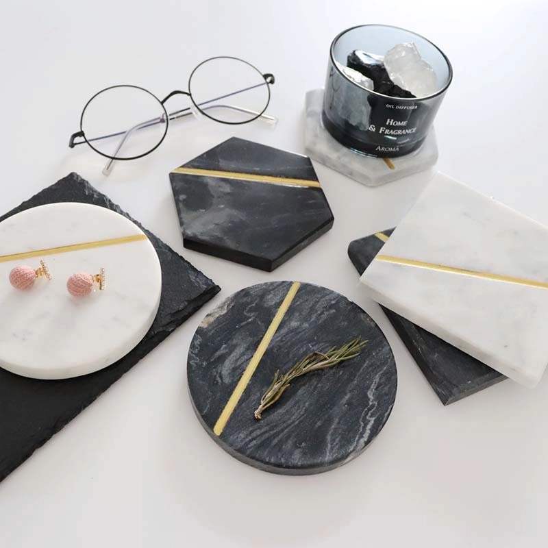 Custom Marble Coaster with gold thread 9