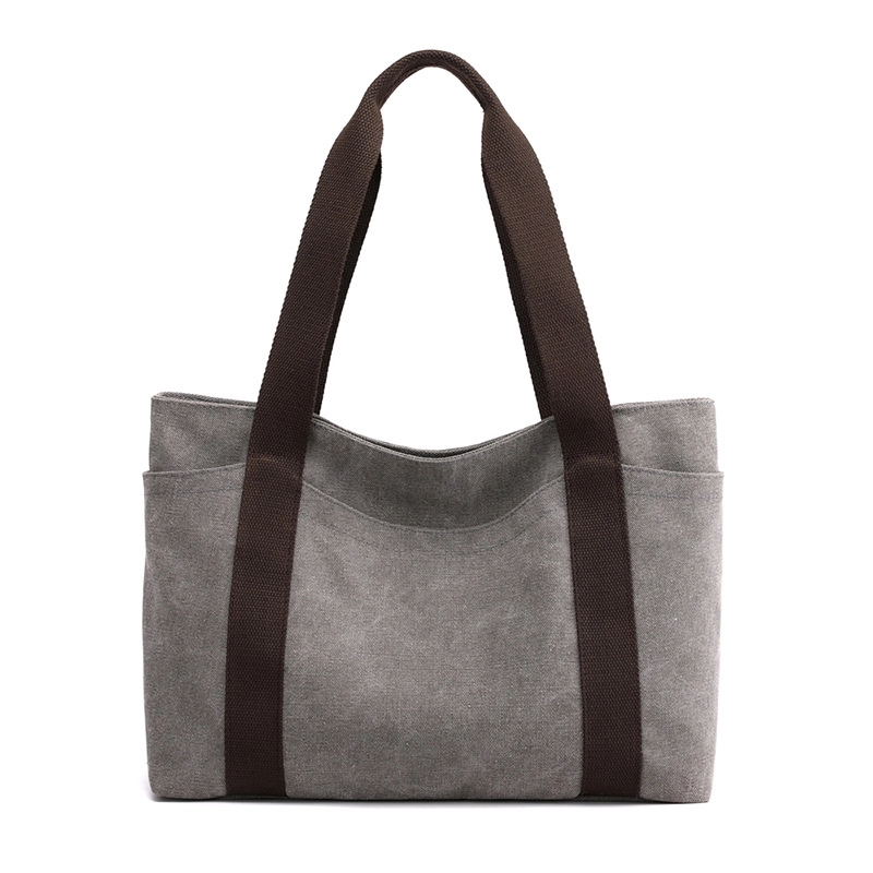 Custom Women's Canvas Multi-pocket Tote Handbag, custom tote bag with logo imprint 4