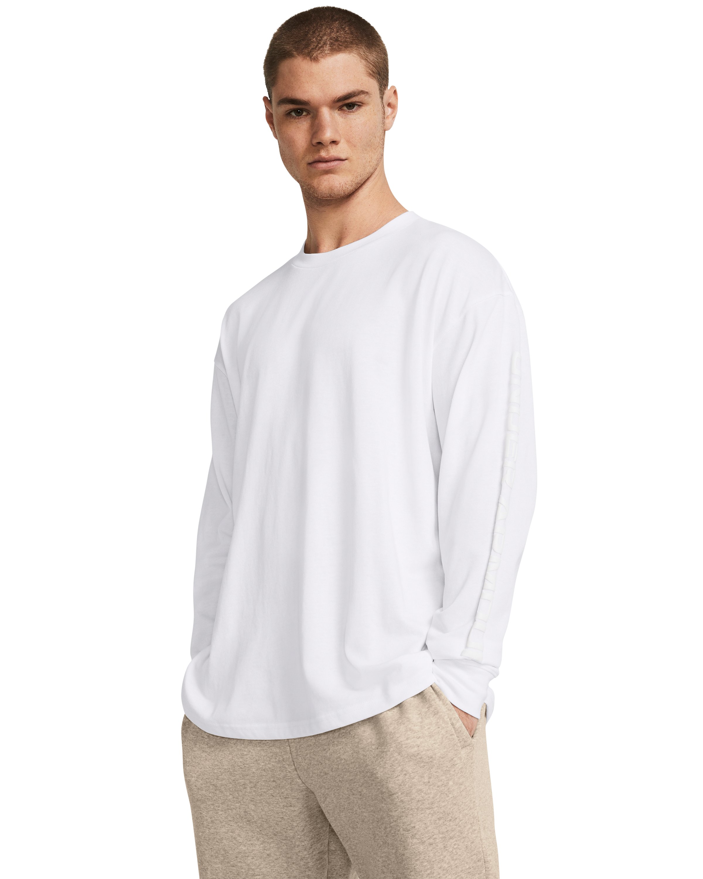 UA Heavyweight Tonal Wordmark Men's Long Sleeve, custom hoodie or sweatshirt with logo imprint 6