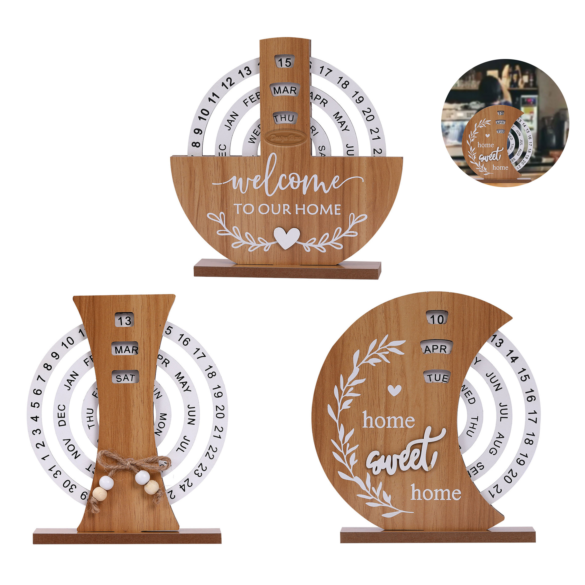 Boxwood Perpetual Calendar with Rotating Dials 5