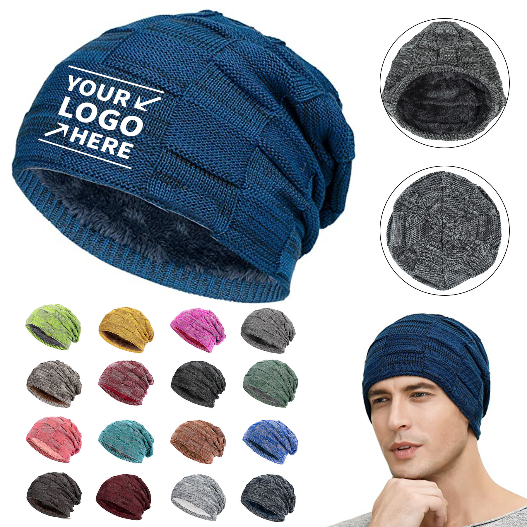 Lined Warm Thick Knit Beanie 2
