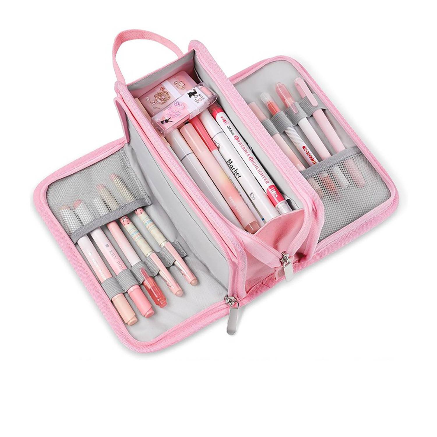3 Compartment Portable Canvas Stationery Large Pencil Case 2