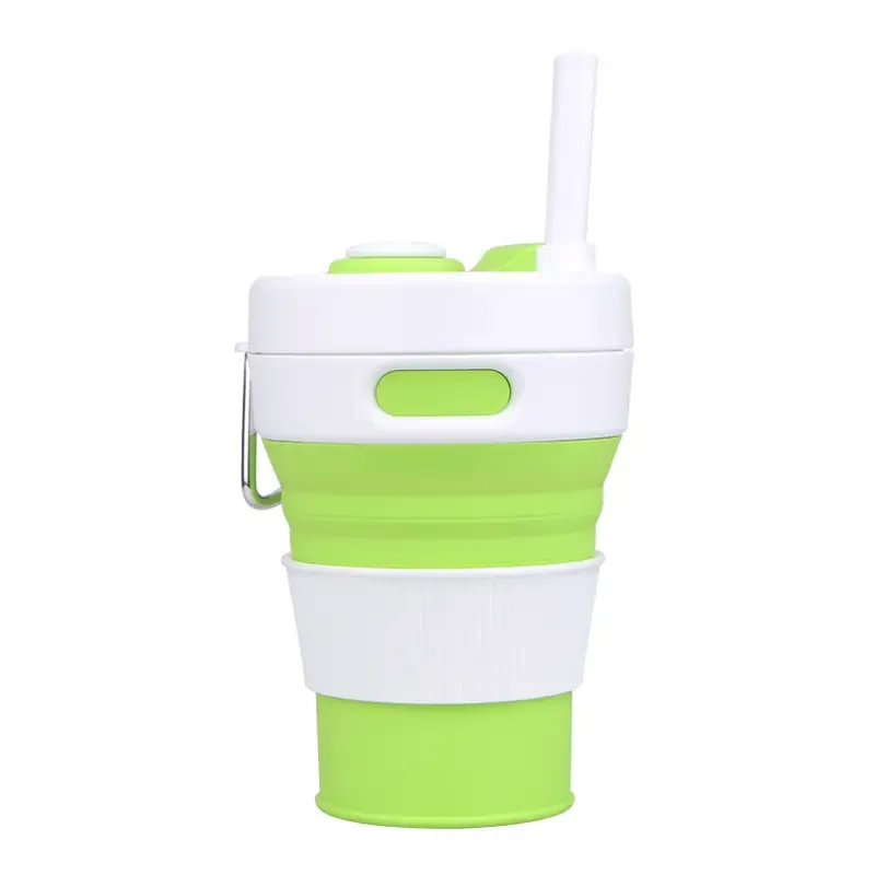 Silicone Collapsible Travel Folding Drinking Cup W/Lid 6