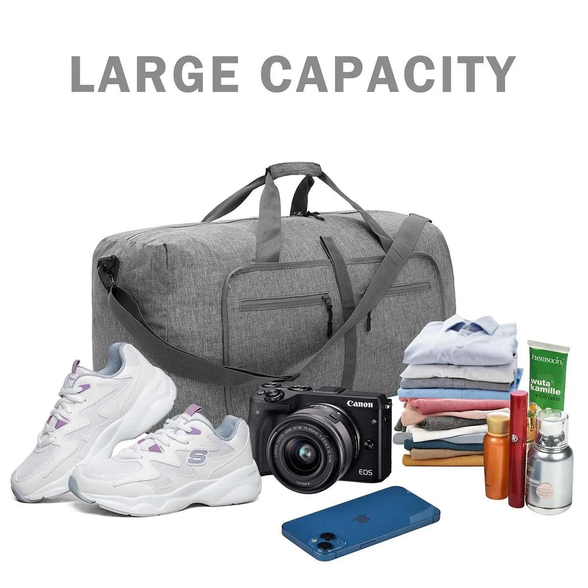 65L In Stock Custom Foldable Travel Duffle Overnight Bag 11