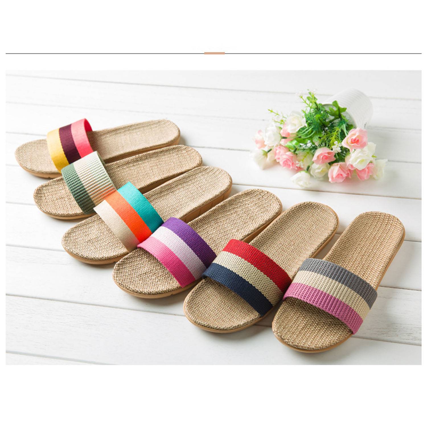 Fashion Unisex Linen Summer Skidproof Indoor Slippers 9