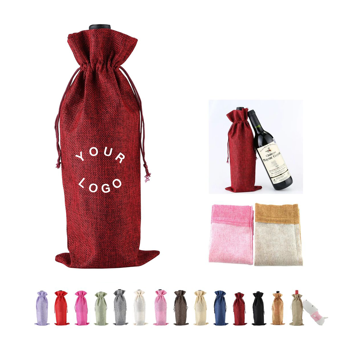 Burlap Wine Gift Sack with Drawstring Closure 16