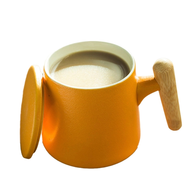 Custom 13.5oz bamboo handle ceramic mug with strainer 5