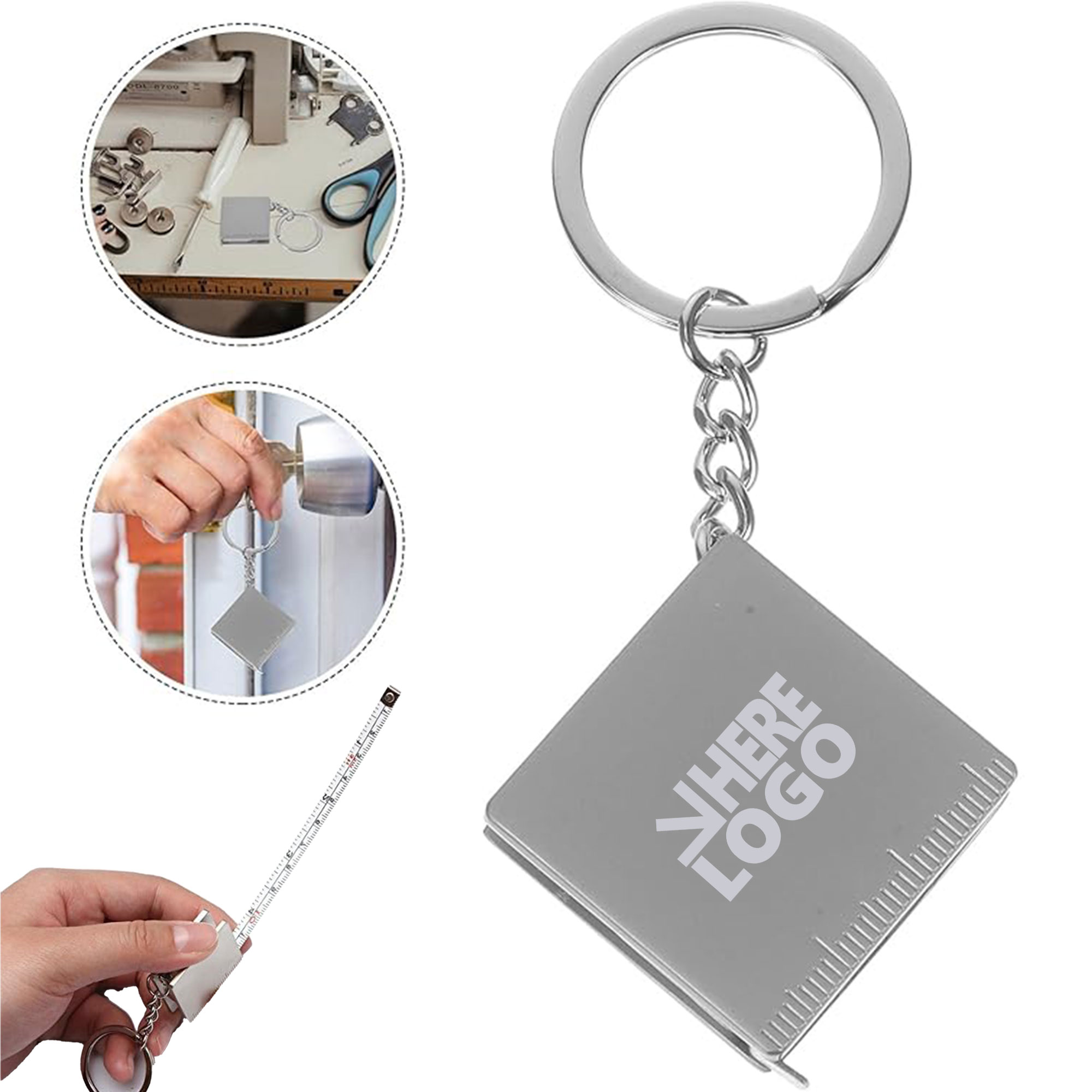 MOQ 20 Mini Tape Measure Key Chain 2.3ft Sliver 1