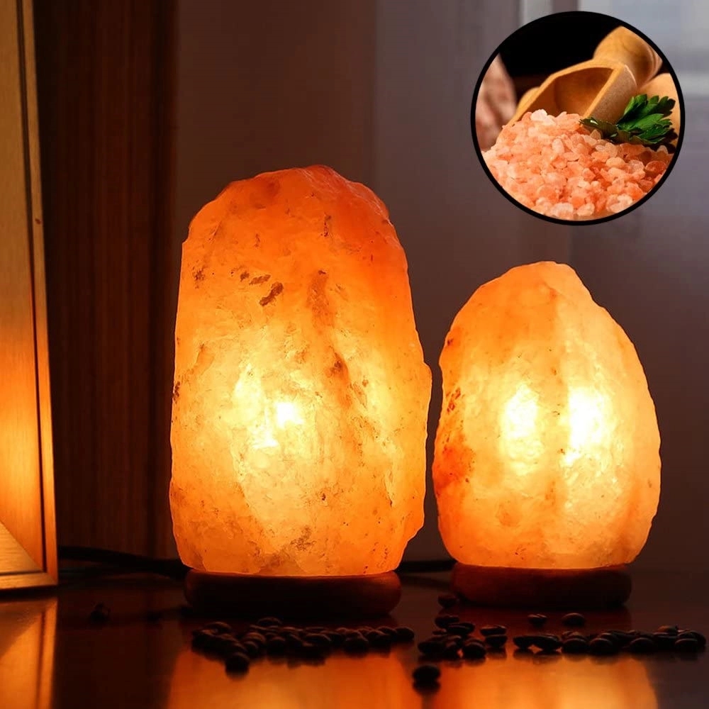 Himalayan Hand Carved Crystal Salt Lamp with Wood Base 5