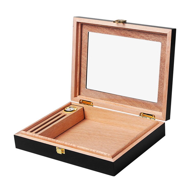 Humidor Clasp Lock Cigar Storage Box w/ Hygrometer and Humidifier 8