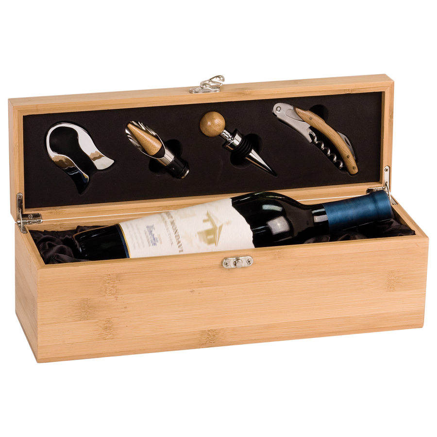 Bamboo Single Wine Box with Tools 1