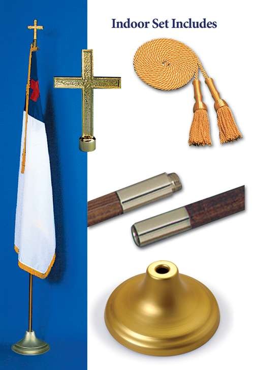Christian Indoor Pole Set - 3' x 5' with 8' Gold Aluminum Pole 1