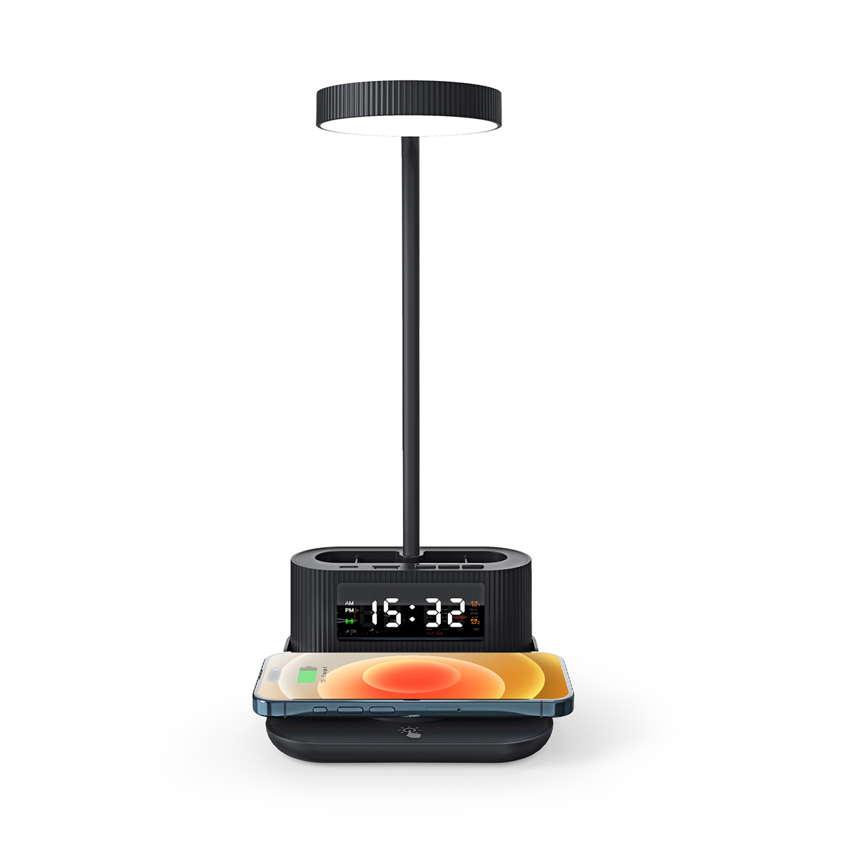 15W Wireless Charger Desk Lamp with Alarm Clock, Pen Holder, and USB/Type-C Output 8