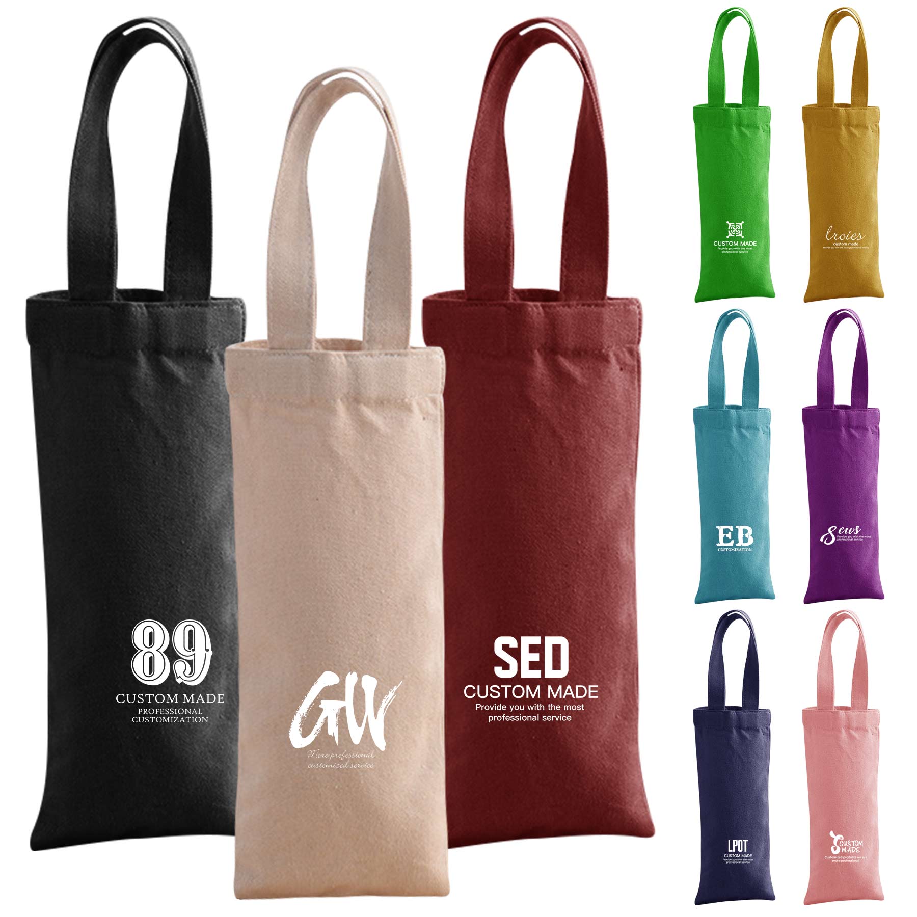 Canvas Wine Carrying Bags with Handles, custom tote bag with logo imprint 2