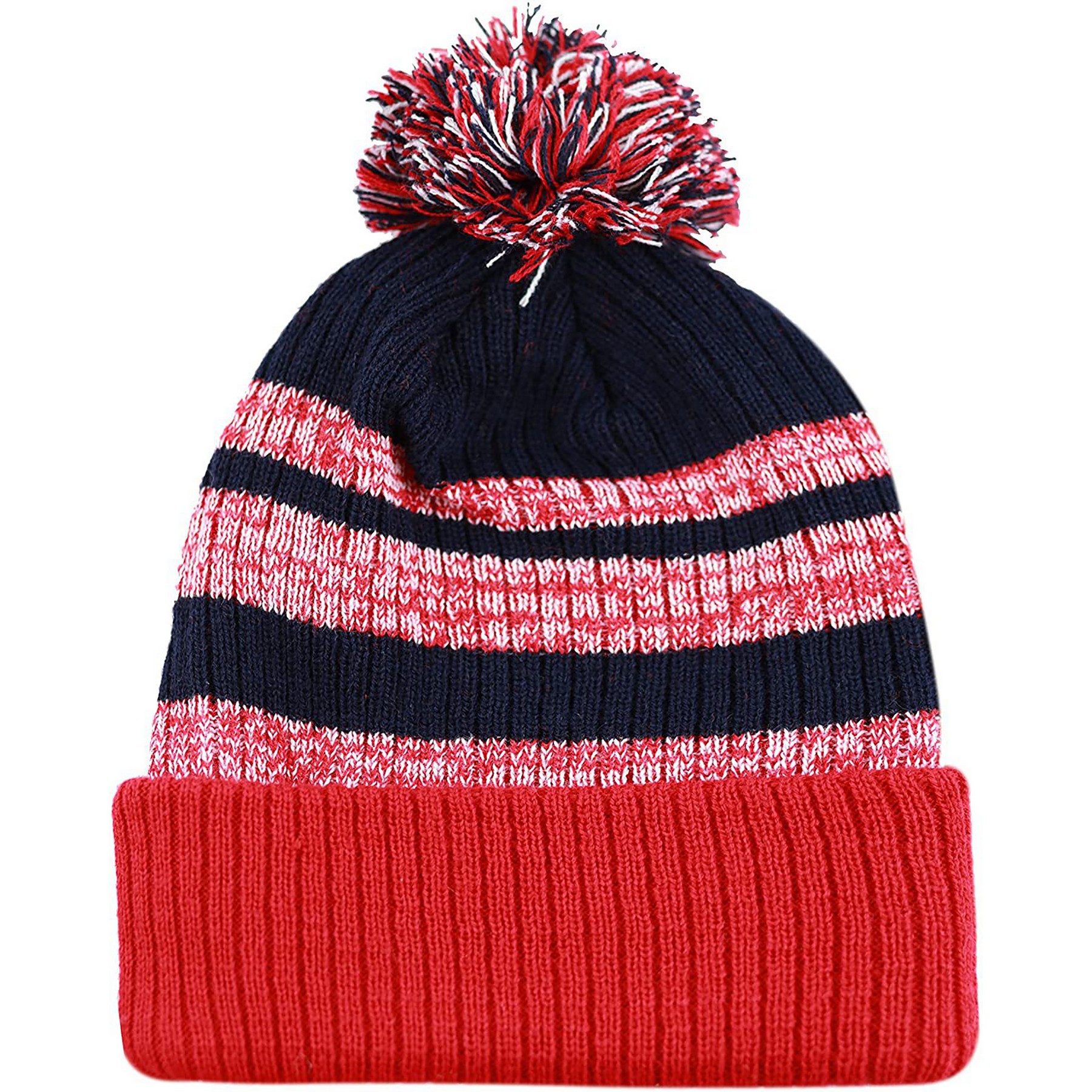 Winter Beanie Soft Cuff Pom Pom Stripe Knit hat 6