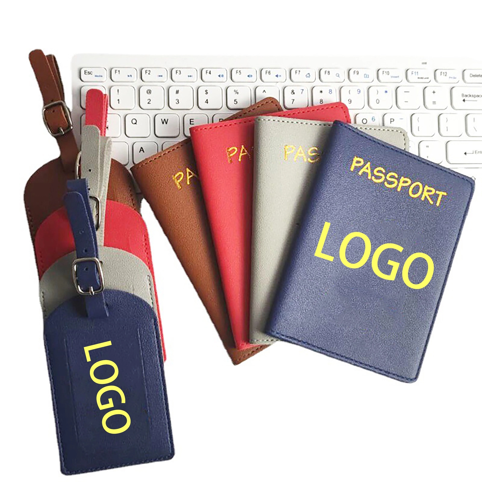 MOQ 100pcs PU Leather Passport Cover Luggage Tag Set 10